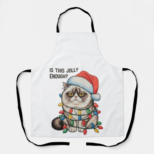 Is dit vrolijk genoeg Grumpy Cat kerstverlichting Schort (Voorkant)
