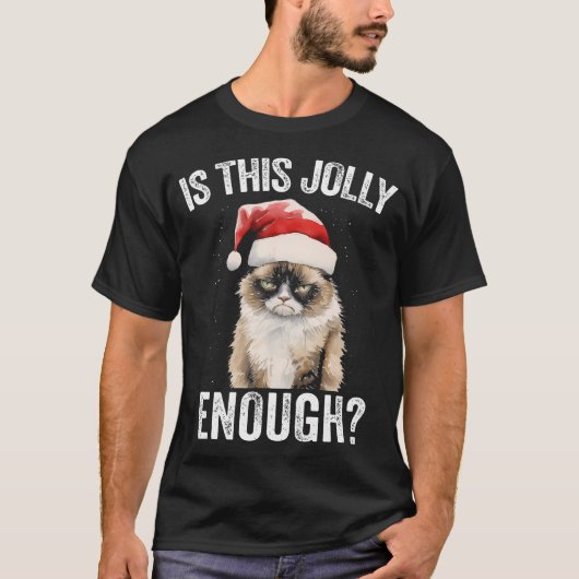 Is dit vrolijk genoeg kerst kat grappig kerstmuts t-shirt (Voorkant)