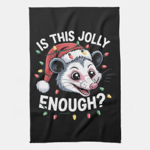 Is dit vrolijk genoeg? Kerstboom Opossum Sarcasme Theedoek