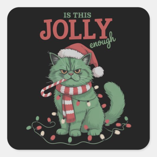 Is dit vrolijk genoeg Schattige kattenkerstfeest Vierkante Sticker (Voorkant)