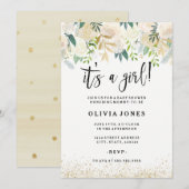  is een meisje bloemenuitnodiging Baby shower Kaart (Voorkant / Achterkant)