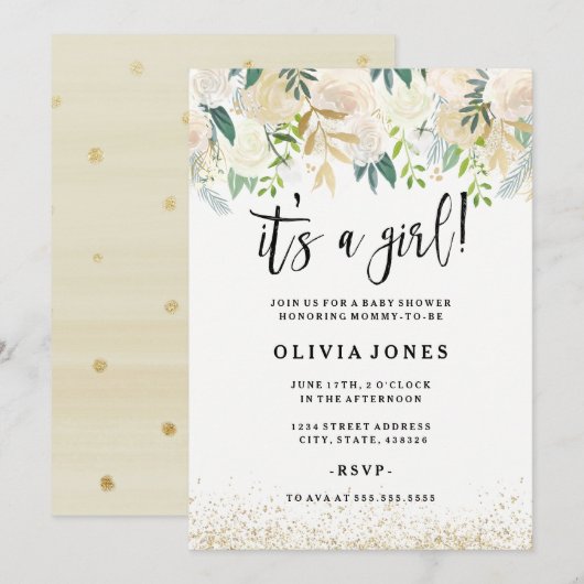  is een meisje bloemenuitnodiging Baby shower Kaart (Voorkant / Achterkant)