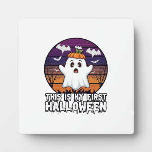 Is Eerste Halloween Geest Pompoen Hoed Vleermuizen Fotoplaat