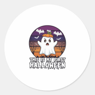 Is Eerste Halloween Geest Pompoen Hoed Vleermuizen Ronde Sticker