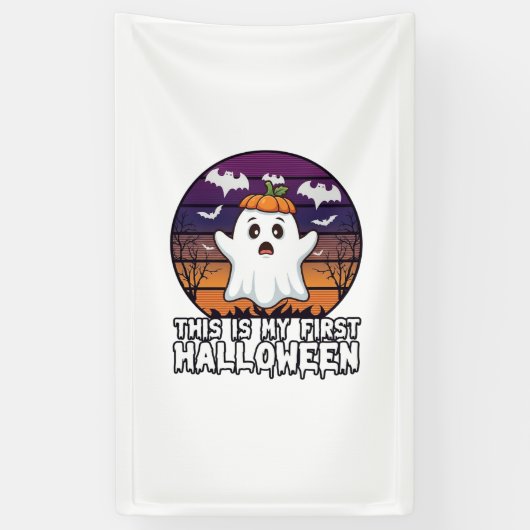 Is Eerste Halloween Geest Pompoen Hoed Vleermuizen Spandoek (Verticaal)