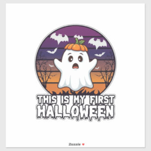 Is Eerste Halloween Geest Pompoen Hoed Vleermuizen Sticker