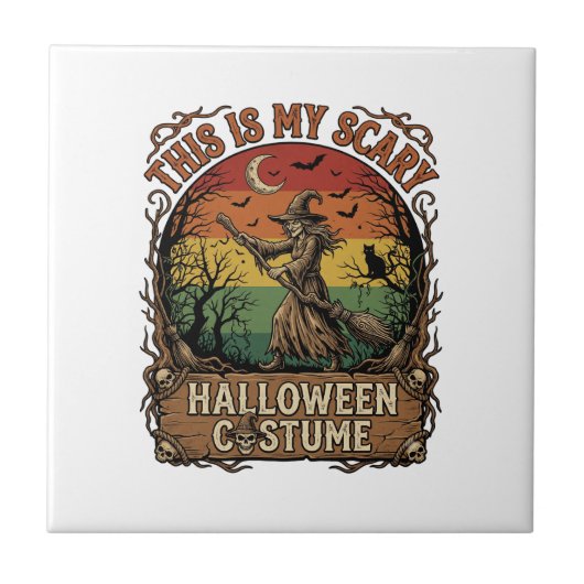Is eng heksenbezem kat Halloween kostuum Tegeltje (Voorkant)