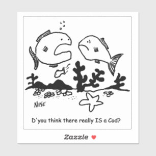 Is er een kabeljauw? Cartoon. Sticker