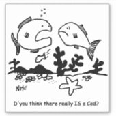 Is er een kabeljauw? Cartoon. Sticker (Voorkant)