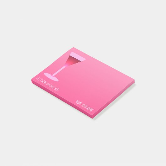 Is het al wijn? Met jouw namen op roze Post-it® Notes (Schuin)