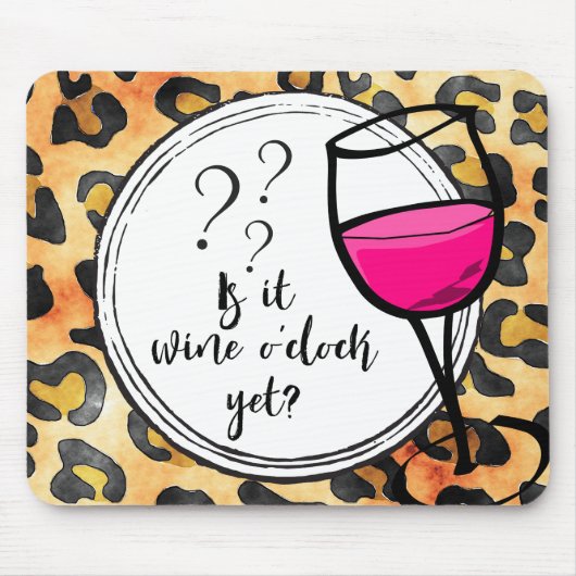 Is het nog Wine-o-klok? Leopard Print Funny Muismat (Voorkant)