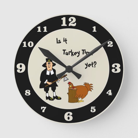 Is het nu al tijd voor Turkije? Thanksgiving Pilgr Ronde Klok (Voorkant)
