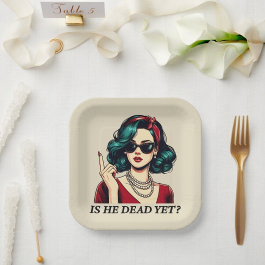 Is hij dood en toch grappig Gezegde Dark Humor Papieren Bordje (Huwelijk)