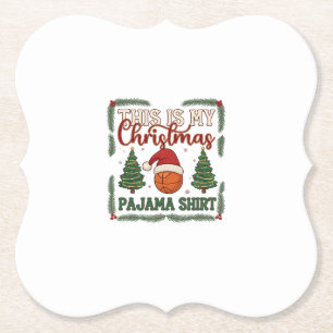 Is Kerst Pijama Basketbal Kerstman Hoed Bomen Kartonnen Onderzetters