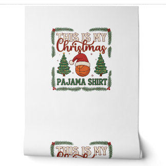 Is Kerst Pyjama Basketbal Kerstman Hoed Bomen Behang