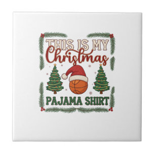 Is Kerst Pyjama Basketbal Kerstman Hoed Bomen Tegeltje