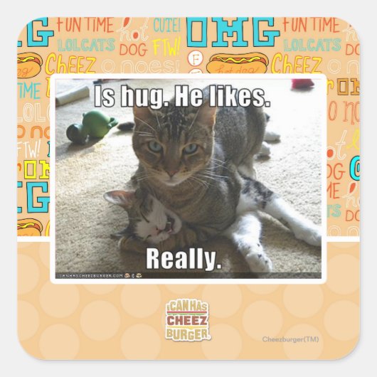 Is knuffel. Hij houdt van. Vierkante Sticker (Voorkant)