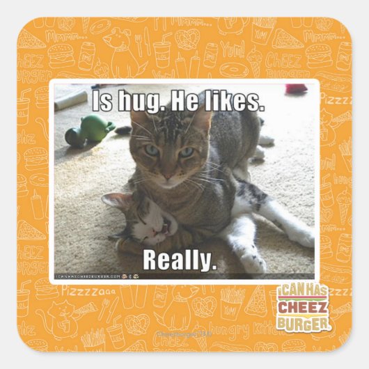 Is knuffel. Hij houdt van. Vierkante Sticker (Voorkant)
