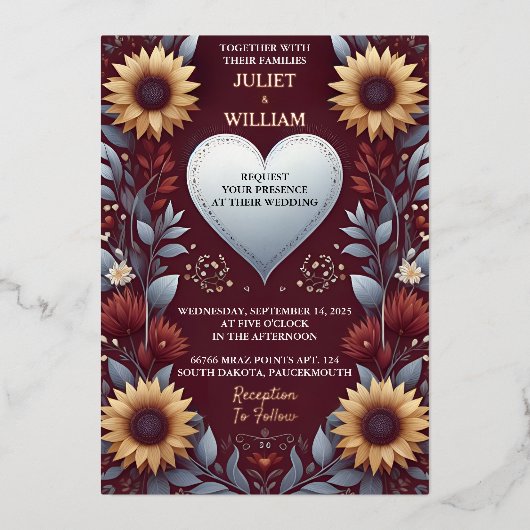 Is Maroon Traditionele Herfst Paar Bourgondië Brui Folie Uitnodiging (Voorkant)