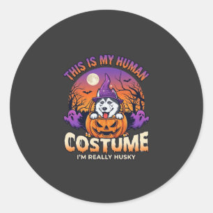 Is Menselijk Kostuum Husky Pompoen Halloween Geest Ronde Sticker
