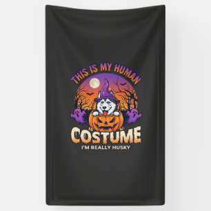 Is Menselijk Kostuum Husky Pompoen Halloween Geest Spandoek