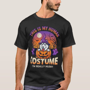 Is Menselijk Kostuum Husky Pompoen Halloween Geest T-shirt