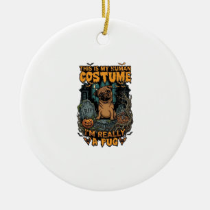 Is Menselijk Kostuum Pug Halloween Pompoen Grafste Keramisch Ornament