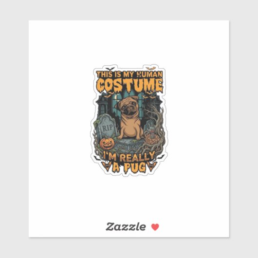 Is Menselijk Kostuum Pug Halloween Pompoen Grafste Sticker (Vel)
