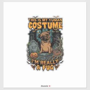 Is Menselijk Kostuum Pug Halloween Pompoen Grafste Sticker