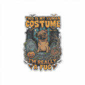 Is Menselijk Kostuum Pug Halloween Pompoen Grafste Sticker (Voorkant)