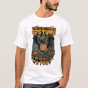 Is Menselijk Kostuum Pug Halloween Pompoen Grafste T-shirt