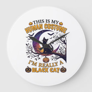 Is Menselijk Kostuum Zwarte Kat Halloween Maan_1 Grote Klok