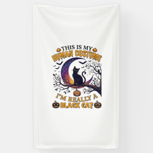 Is Menselijk Kostuum Zwarte Kat Halloween Maan_1 Spandoek