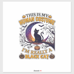 Is Menselijk Kostuum Zwarte Kat Halloween Maan_1 Sticker