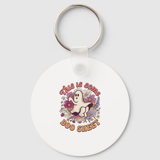 Is Some Boo Sheet Ghost Retro Bloemen_1 Sleutelhanger (Voorkant)
