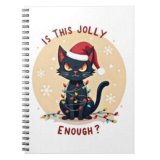Is This Jolly Enough Funny Black Cat Christmas Tre Notitieboek (Voorkant)