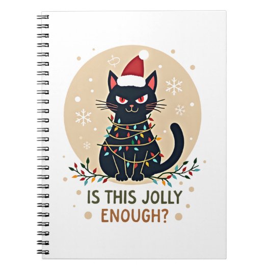 Is This Jolly Enough Funny Black Cat Christmas Tre Notitieboek (Voorkant)