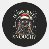 Is This Jolly Enough Funny Cat Christmas Meme Ronde Sticker (Voorkant)