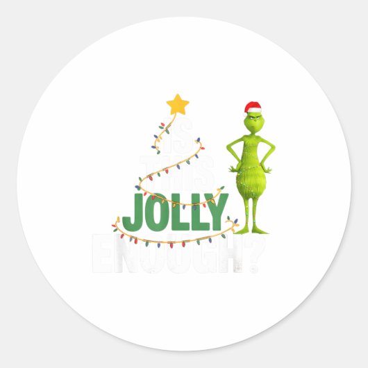 Is This Jolly Enough Funny Christmas Tree Lights H Ronde Sticker (Voorkant)