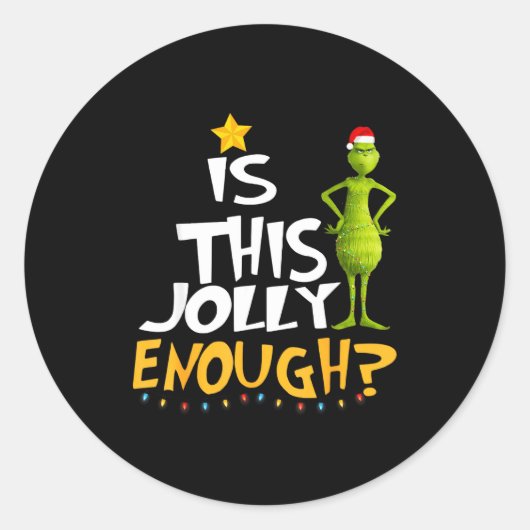 Is This Jolly Enough Green Merry Christmas Tree Li Ronde Sticker (Voorkant)