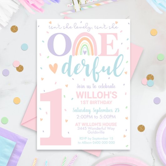 Is ze geen nederige 1e Birthday Invitation Pastel Kaart