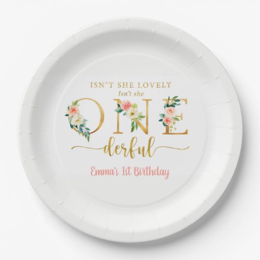 Is ze geen Onederful meisje 1e verjaardagsfeestje Papieren Bordje (Voorkant)