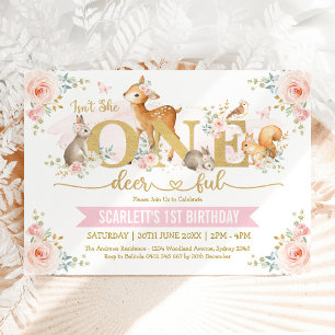 Is ze niet één-hert-rijk Girl Woodland 1st Birthda Kaart