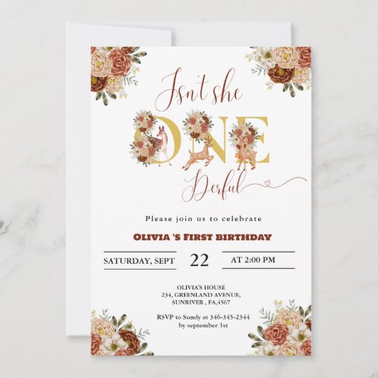 Is ze niet Een-hert-vol meisje bosland 1e verjaard Kaart (Voorkant)