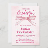 Is ze niet een prachtig roze boog meisje 1e verjaa kaart (Voorkant)