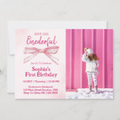 Is ze niet een prachtig roze boog meisje 1e verjaa kaart (Voorkant)