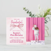 Is ze niet een prachtig roze boog meisje 1e verjaa kaart (Staand voorkant)