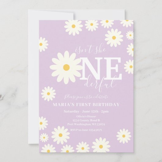 Is ze niet een prachtige Lila Daisy eerste verjaar Kaart (Voorkant)