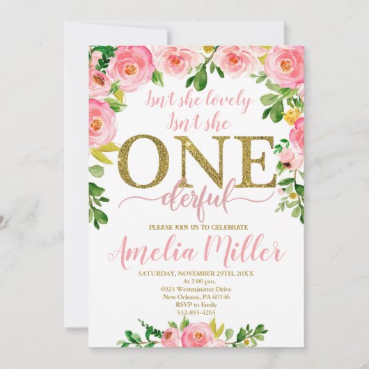 Is ze niet mooi jarig, meisjes eerste verjaardag kaart (Voorkant)