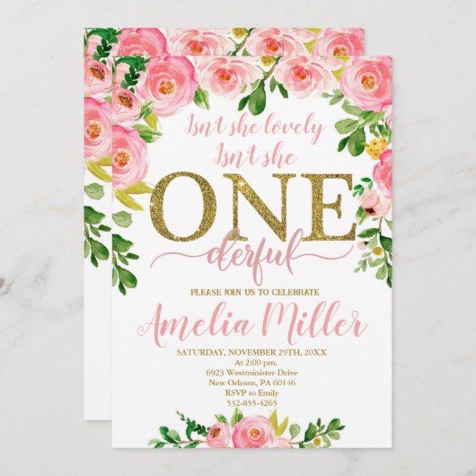 Is ze niet mooi jarig, meisjes eerste verjaardag kaart (Voorkant / Achterkant)